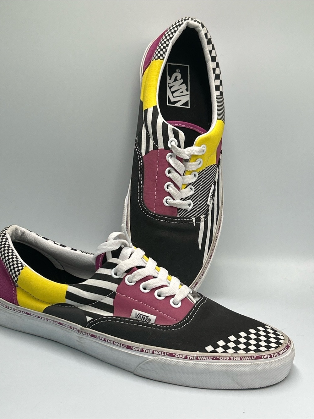 80’s looking Vans Mixed-Print Era Sneakers in Black, Pink & Yellow